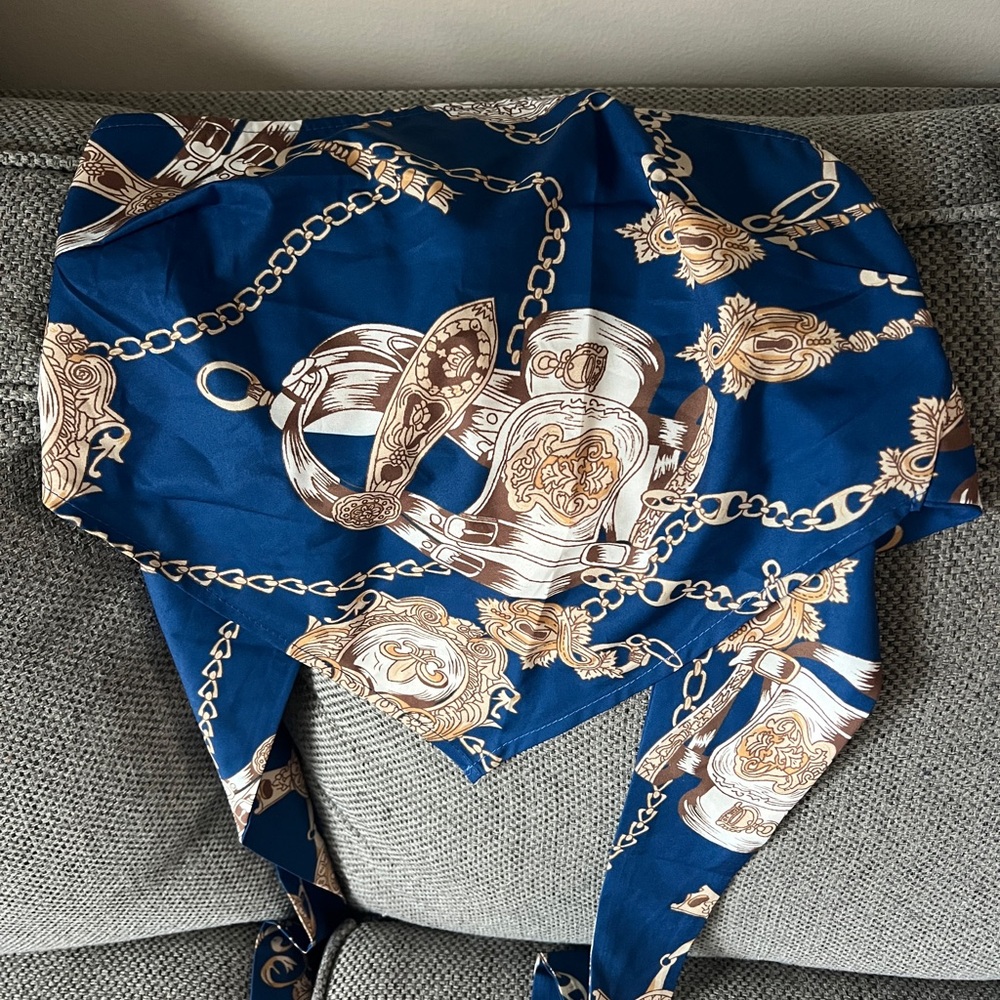 Blue and Gold Bandana Top with Chain Print